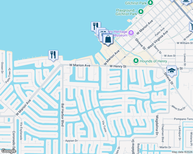 map of restaurants, bars, coffee shops, grocery stores, and more near 220 Coldeway Drive in Punta Gorda