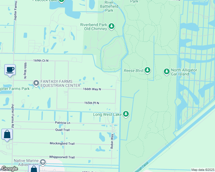 map of restaurants, bars, coffee shops, grocery stores, and more near 9141 166th Way North in Jupiter