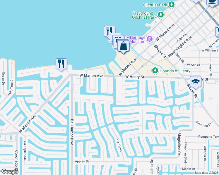 map of restaurants, bars, coffee shops, grocery stores, and more near 220 Coldeway Drive in Punta Gorda