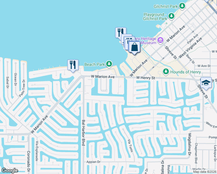 map of restaurants, bars, coffee shops, grocery stores, and more near 222 Lewis Circle in Punta Gorda