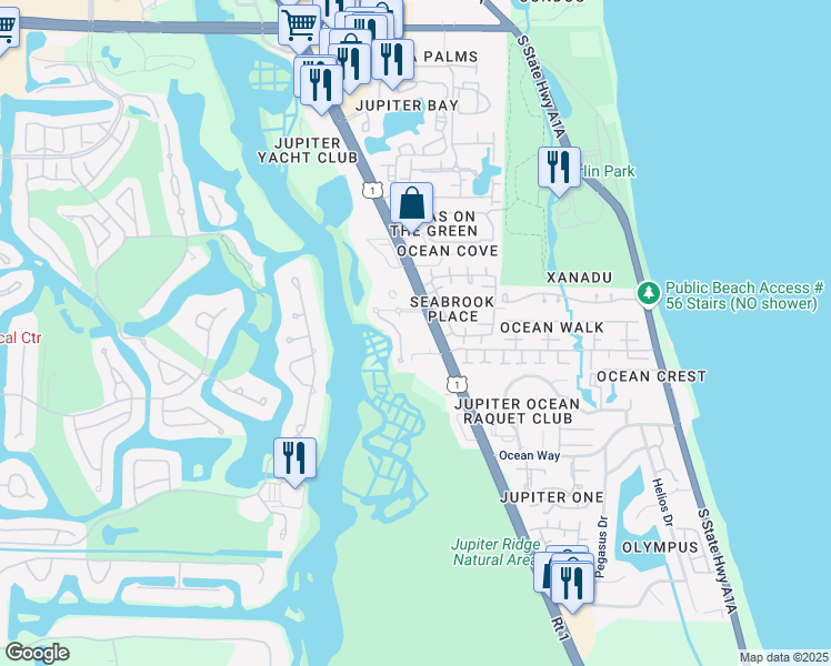 map of restaurants, bars, coffee shops, grocery stores, and more near 1026 U.S. 1 in Jupiter