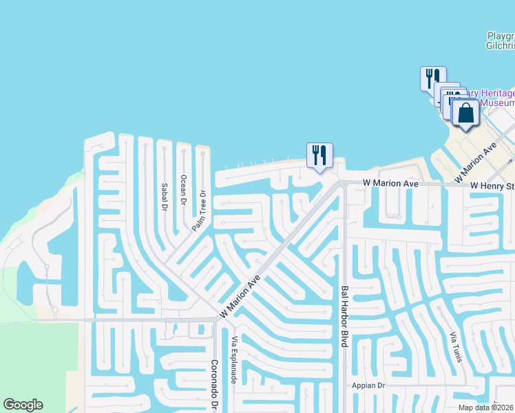 map of restaurants, bars, coffee shops, grocery stores, and more near 118 Gulfview Road in Punta Gorda