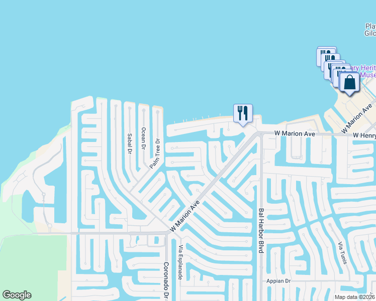 map of restaurants, bars, coffee shops, grocery stores, and more near 2195 Gulfview Road in Punta Gorda