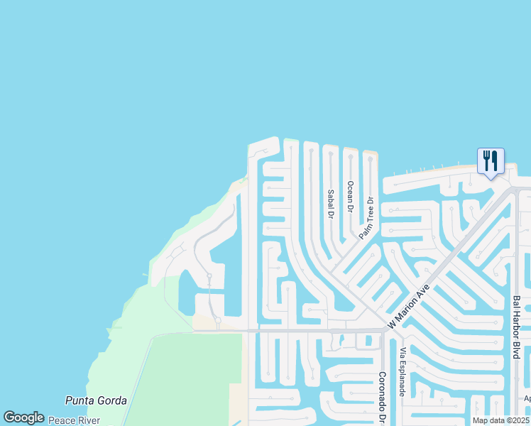 map of restaurants, bars, coffee shops, grocery stores, and more near 2795 Rio Court in Punta Gorda