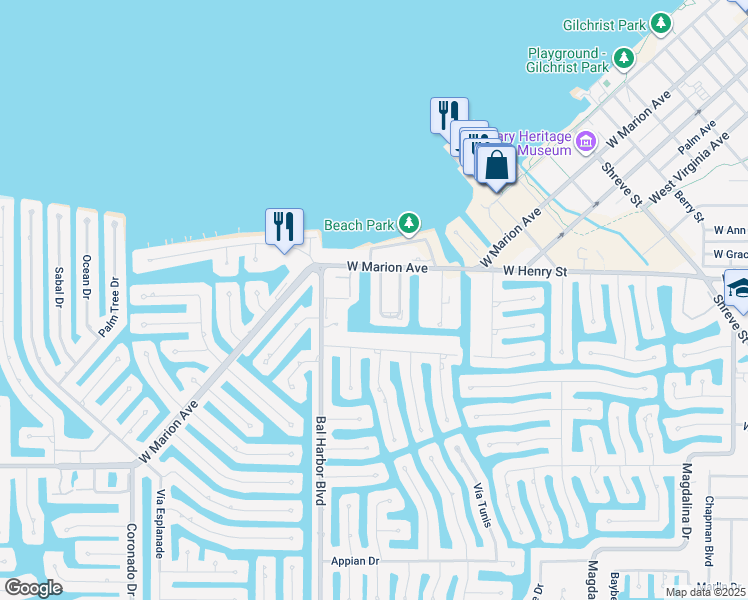 map of restaurants, bars, coffee shops, grocery stores, and more near 267 Lewis Circle in Punta Gorda