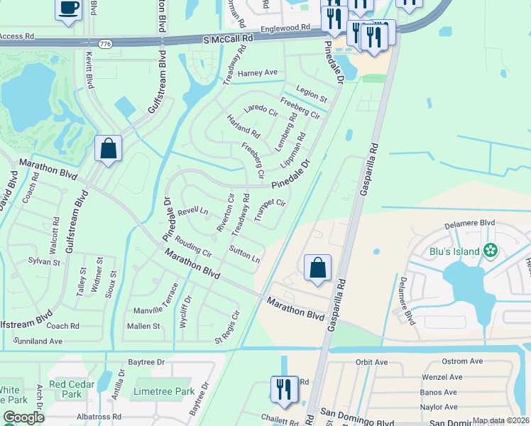 map of restaurants, bars, coffee shops, grocery stores, and more near 7264 Trumpet Circle in Port Charlotte