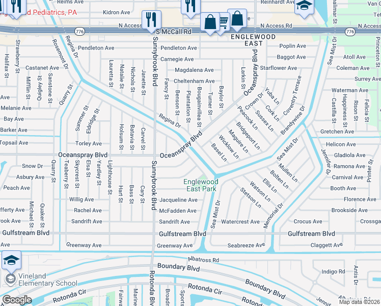 map of restaurants, bars, coffee shops, grocery stores, and more near 7434 Rosemont Drive in Englewood