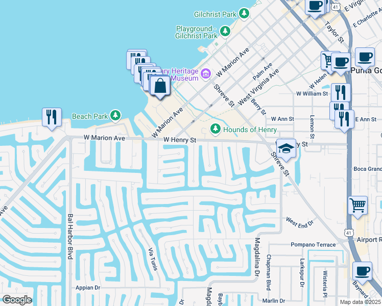 map of restaurants, bars, coffee shops, grocery stores, and more near 321 Caicos Drive in Punta Gorda