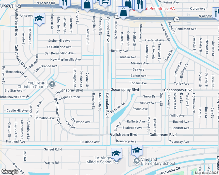 map of restaurants, bars, coffee shops, grocery stores, and more near 10012 Oceanspray Boulevard in Englewood