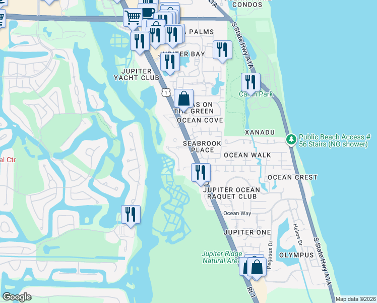 map of restaurants, bars, coffee shops, grocery stores, and more near 1026 U.S. 1 in Jupiter