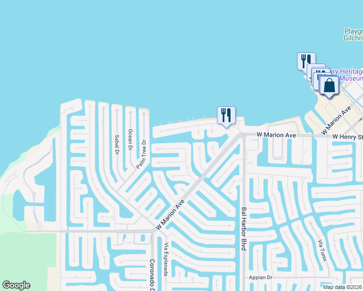 map of restaurants, bars, coffee shops, grocery stores, and more near 2195 Gulfview Road in Punta Gorda