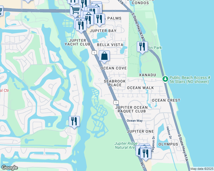 map of restaurants, bars, coffee shops, grocery stores, and more near 1044 U.S. 1 in Jupiter