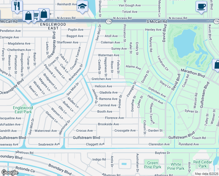 map of restaurants, bars, coffee shops, grocery stores, and more near 12005 Helicon Avenue in Port Charlotte