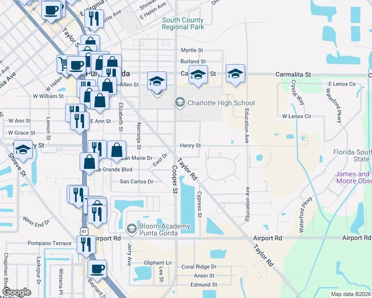 map of restaurants, bars, coffee shops, grocery stores, and more near 1014 Elm Street in Punta Gorda