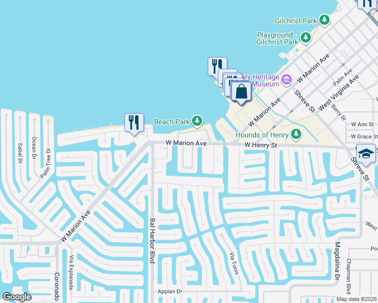 map of restaurants, bars, coffee shops, grocery stores, and more near 267 Lewis Circle in Punta Gorda