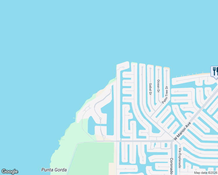 map of restaurants, bars, coffee shops, grocery stores, and more near 85 Vivante Boulevard in Punta Gorda