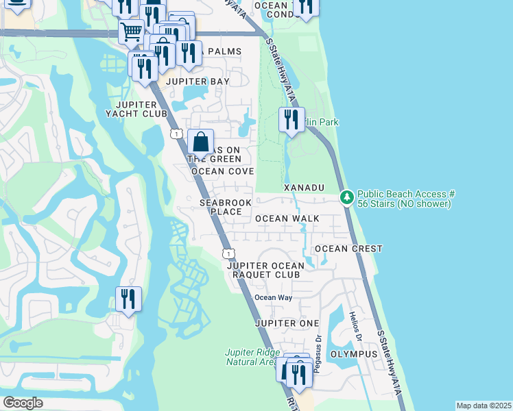 map of restaurants, bars, coffee shops, grocery stores, and more near 902 Xanadu Place in Jupiter