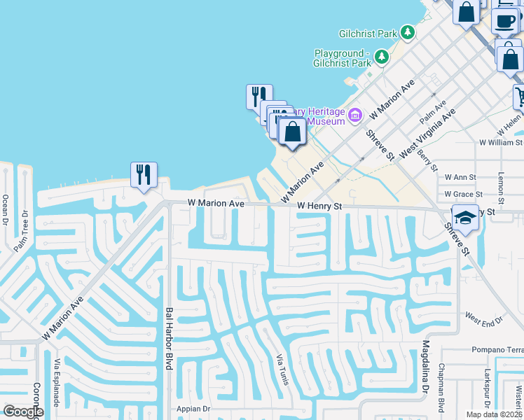 map of restaurants, bars, coffee shops, grocery stores, and more near 1400 West Marion Avenue in Punta Gorda