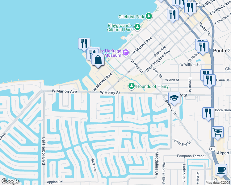 map of restaurants, bars, coffee shops, grocery stores, and more near 300 Caicos Drive in Punta Gorda