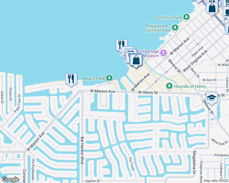 map of restaurants, bars, coffee shops, grocery stores, and more near 1410 West Marion Avenue in Punta Gorda
