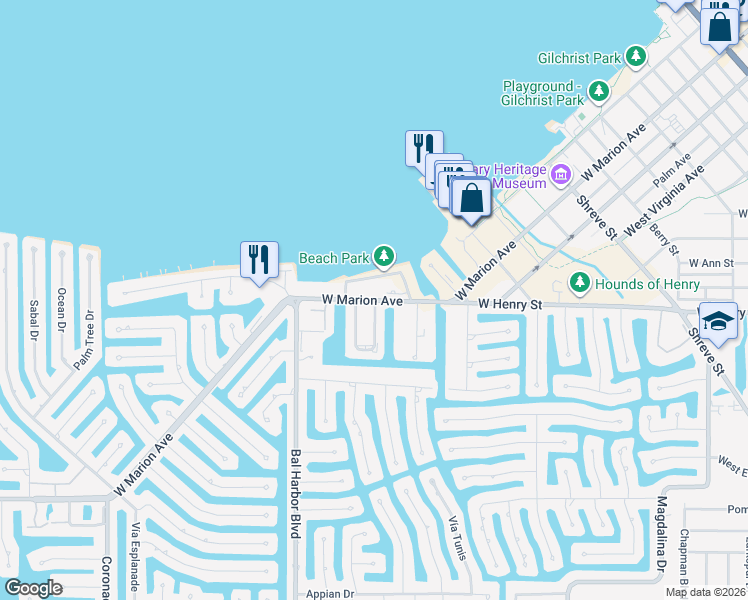 map of restaurants, bars, coffee shops, grocery stores, and more near 1409 West Marion Avenue in Punta Gorda