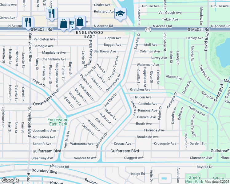 map of restaurants, bars, coffee shops, grocery stores, and more near 7243 Sea Mist Drive in Port Charlotte