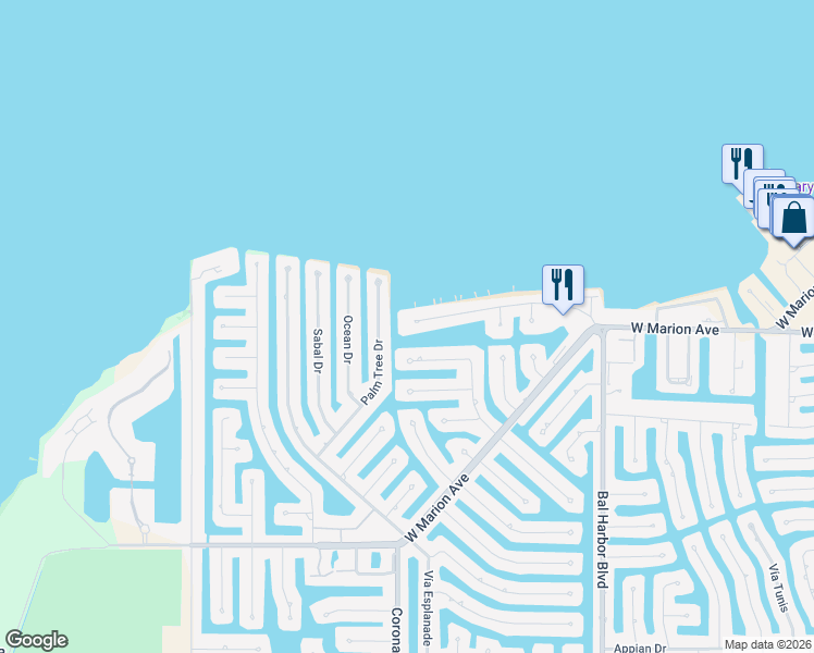 map of restaurants, bars, coffee shops, grocery stores, and more near 2105 Jamaica Way in Punta Gorda