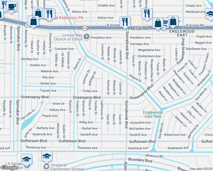 map of restaurants, bars, coffee shops, grocery stores, and more near 7207 Holsum Street in Englewood
