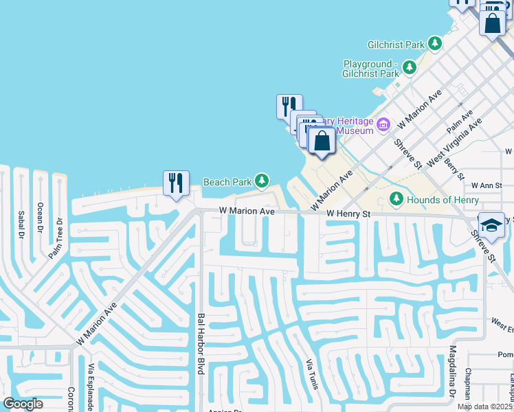 map of restaurants, bars, coffee shops, grocery stores, and more near 1500 West Marion Avenue in Punta Gorda