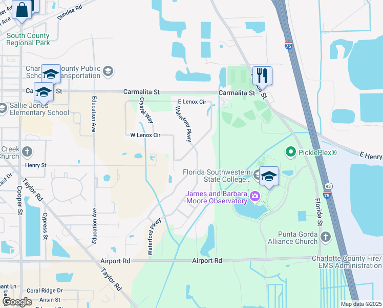 map of restaurants, bars, coffee shops, grocery stores, and more near 25416 East Lenox Circle in Punta Gorda