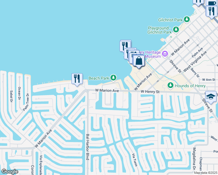 map of restaurants, bars, coffee shops, grocery stores, and more near 1477 Park Beach Circle in Punta Gorda
