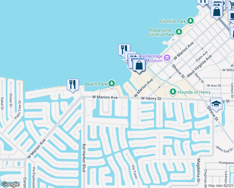 map of restaurants, bars, coffee shops, grocery stores, and more near 1409 Park Beach Circle in Punta Gorda