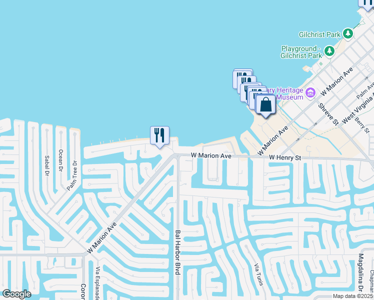 map of restaurants, bars, coffee shops, grocery stores, and more near 1600 West Marion Avenue in Punta Gorda