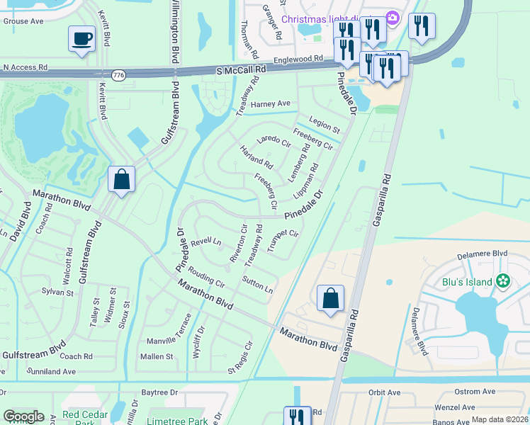 map of restaurants, bars, coffee shops, grocery stores, and more near 7321 Treadway Road in Port Charlotte
