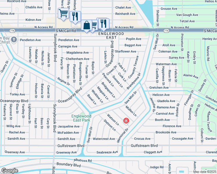 map of restaurants, bars, coffee shops, grocery stores, and more near 7225 Bridgeport Lane in Englewood