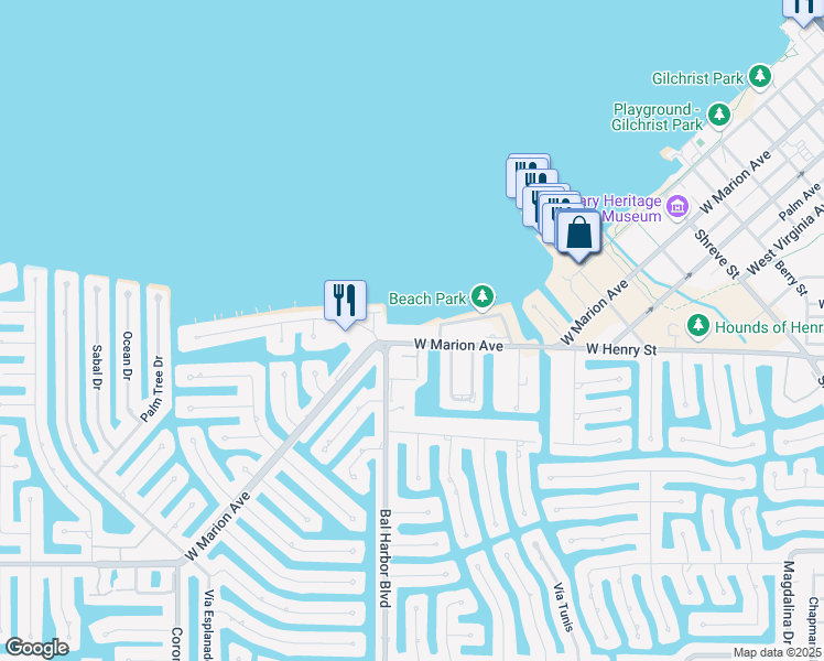 map of restaurants, bars, coffee shops, grocery stores, and more near 1600 West Marion Avenue in Punta Gorda