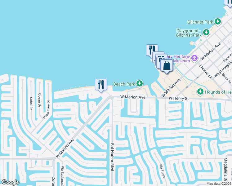 map of restaurants, bars, coffee shops, grocery stores, and more near 1650 West Marion Avenue in Punta Gorda