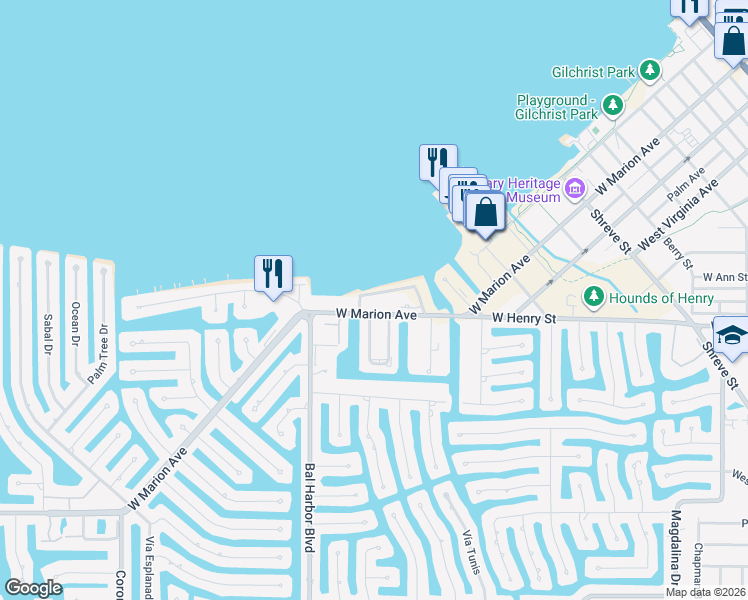 map of restaurants, bars, coffee shops, grocery stores, and more near 1500 Park Beach Circle in Punta Gorda