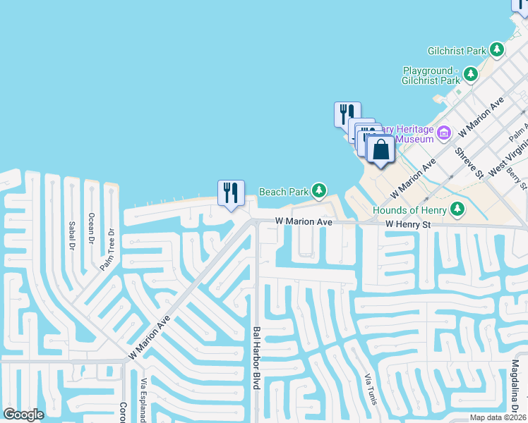 map of restaurants, bars, coffee shops, grocery stores, and more near 1650 West Marion Avenue in Punta Gorda