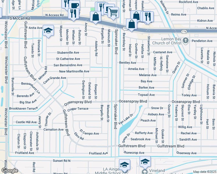 map of restaurants, bars, coffee shops, grocery stores, and more near 7201 Mamouth Street in Englewood