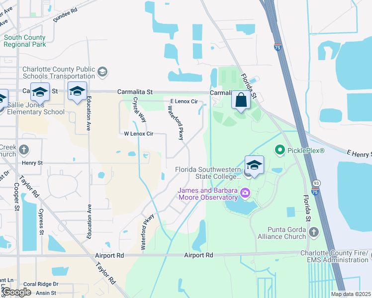 map of restaurants, bars, coffee shops, grocery stores, and more near 25416 East Lenox Circle in Punta Gorda