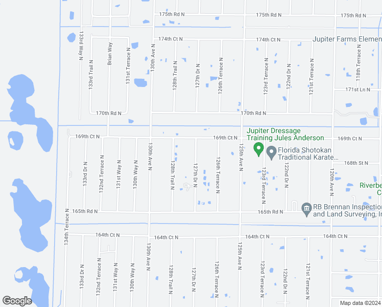 map of restaurants, bars, coffee shops, grocery stores, and more near 16843 127th Drive North in Jupiter