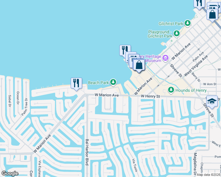 map of restaurants, bars, coffee shops, grocery stores, and more near 1422 Park Beach Circle in Punta Gorda