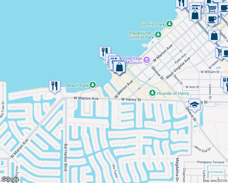 map of restaurants, bars, coffee shops, grocery stores, and more near 201 Marion Avenue in Punta Gorda