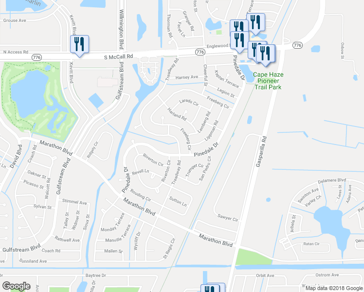 map of restaurants, bars, coffee shops, grocery stores, and more near 7288 Treadway Road in Port Charlotte