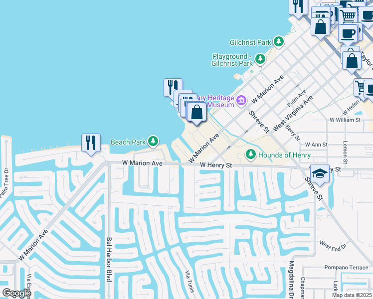 map of restaurants, bars, coffee shops, grocery stores, and more near 130 Breakers Court in Punta Gorda