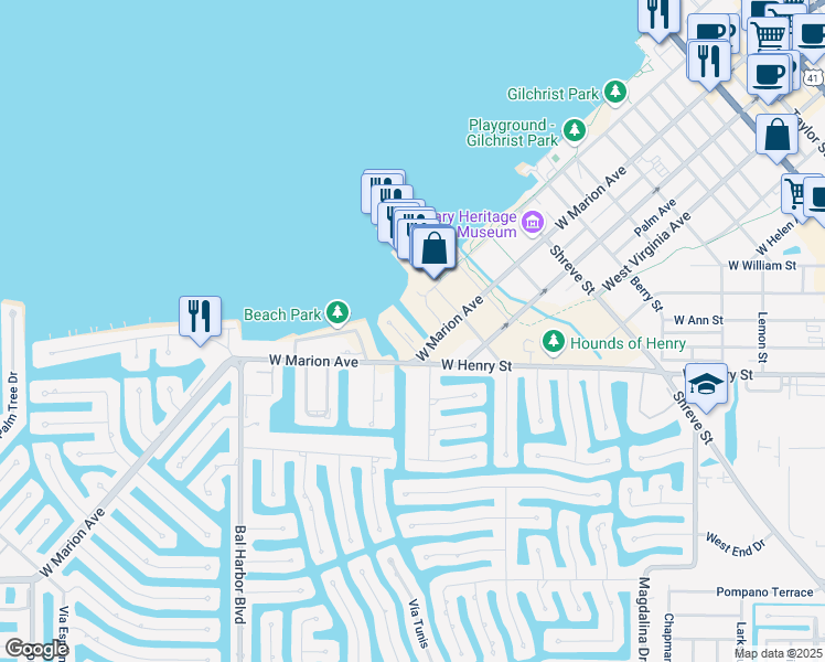 map of restaurants, bars, coffee shops, grocery stores, and more near 1250 Cosby Street in Punta Gorda