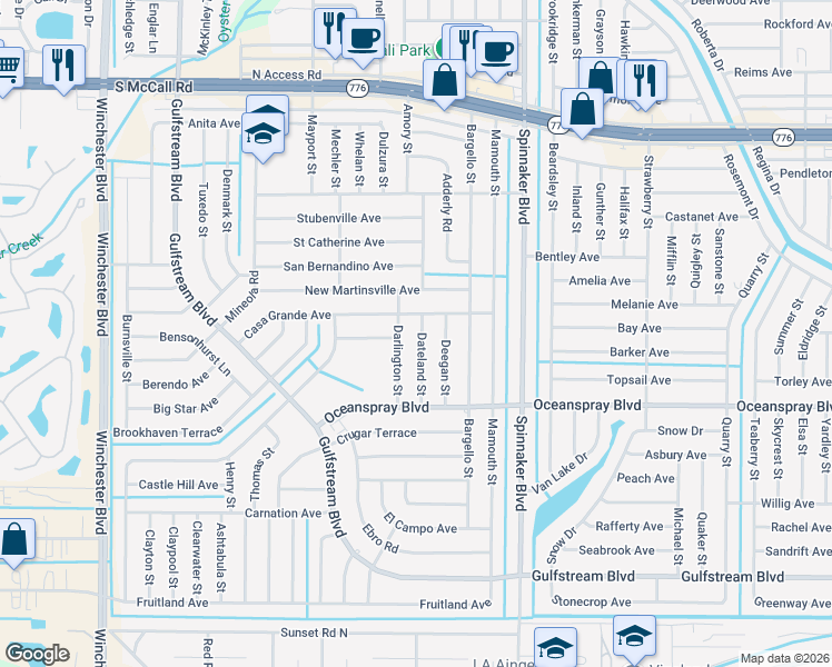 map of restaurants, bars, coffee shops, grocery stores, and more near 7177 Dateland Street in Englewood