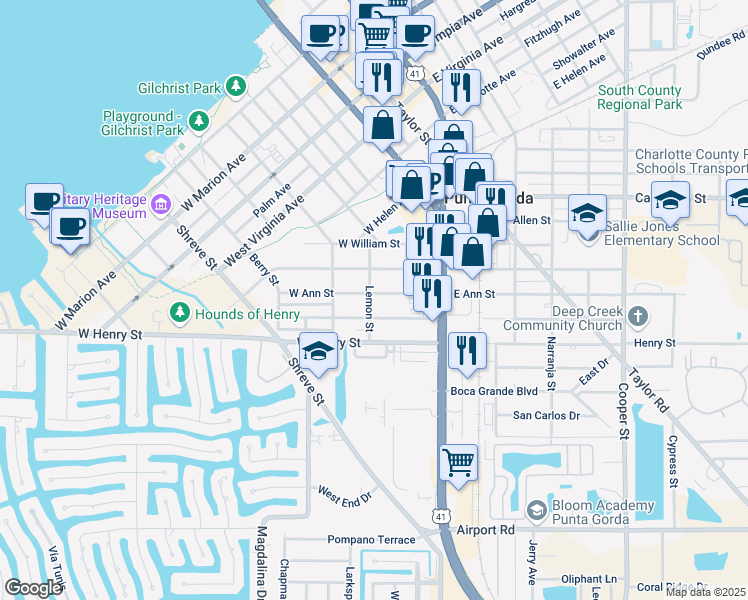 map of restaurants, bars, coffee shops, grocery stores, and more near 1400 Lemon Street in Punta Gorda