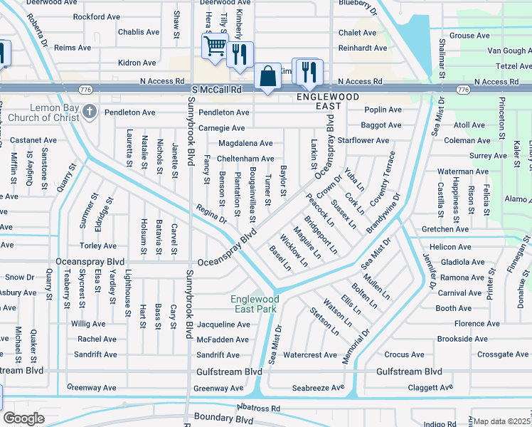 map of restaurants, bars, coffee shops, grocery stores, and more near 7153 Turner Street in Englewood